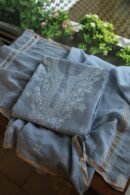 Grey Mal Cotton Chikankari Unstitched Kurta Dupatta Fabrics With Kamdani