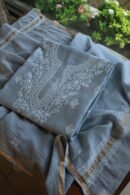 Grey Mal Cotton Chikankari Unstitched Kurta Dupatta Fabrics With Kamdani