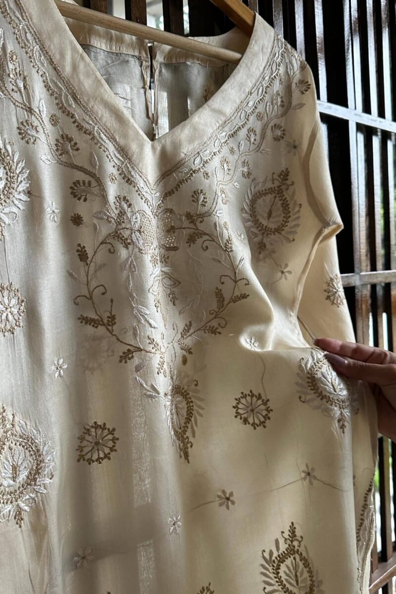 Mulberry silk resham Chikankari kurta