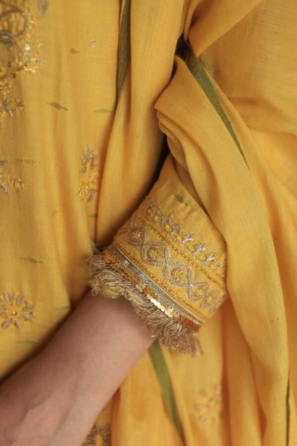 Gold Yellow Jamdani Ready To Wear Kurta Dupatta Set - Image 6