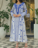 Indigo White Mulmul Pearl Work Chikankari Anarkali With Dupatta