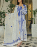 Indigo White Mulmul Pearl Work Chikankari Anarkali With Dupatta