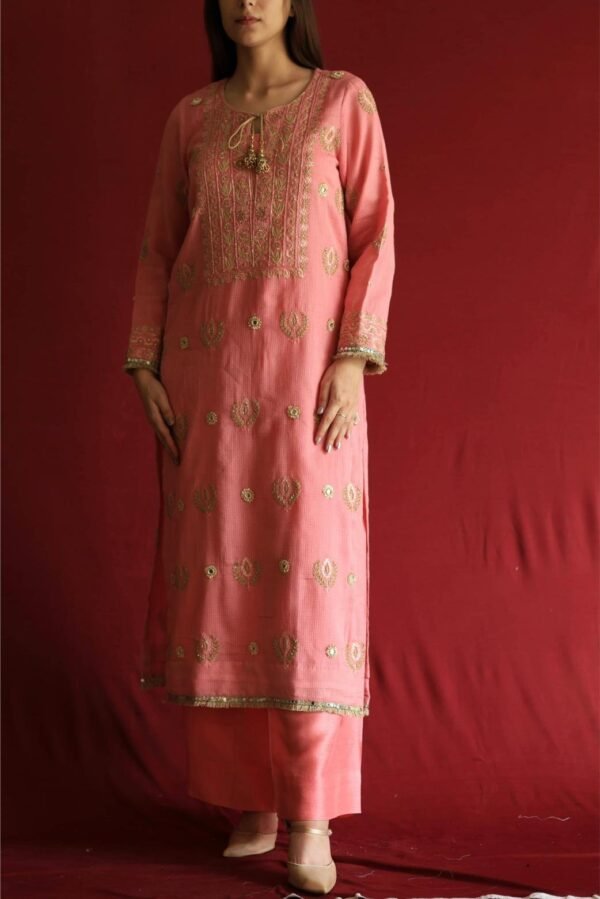 Lotus Pink Kota Mirror Chikankari Ready to Wear Kurta Set - Image 11