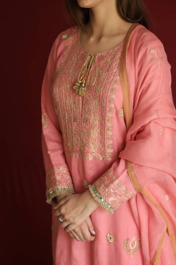 Lotus Pink Kota Mirror Chikankari Ready to Wear Kurta Set - Image 12