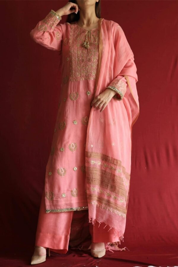 Lotus Pink Kota Mirror Chikankari Ready to Wear Kurta Set - Image 2