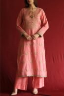Lotus Pink Kota Mirror Chikankari Ready to Wear Kurta Set