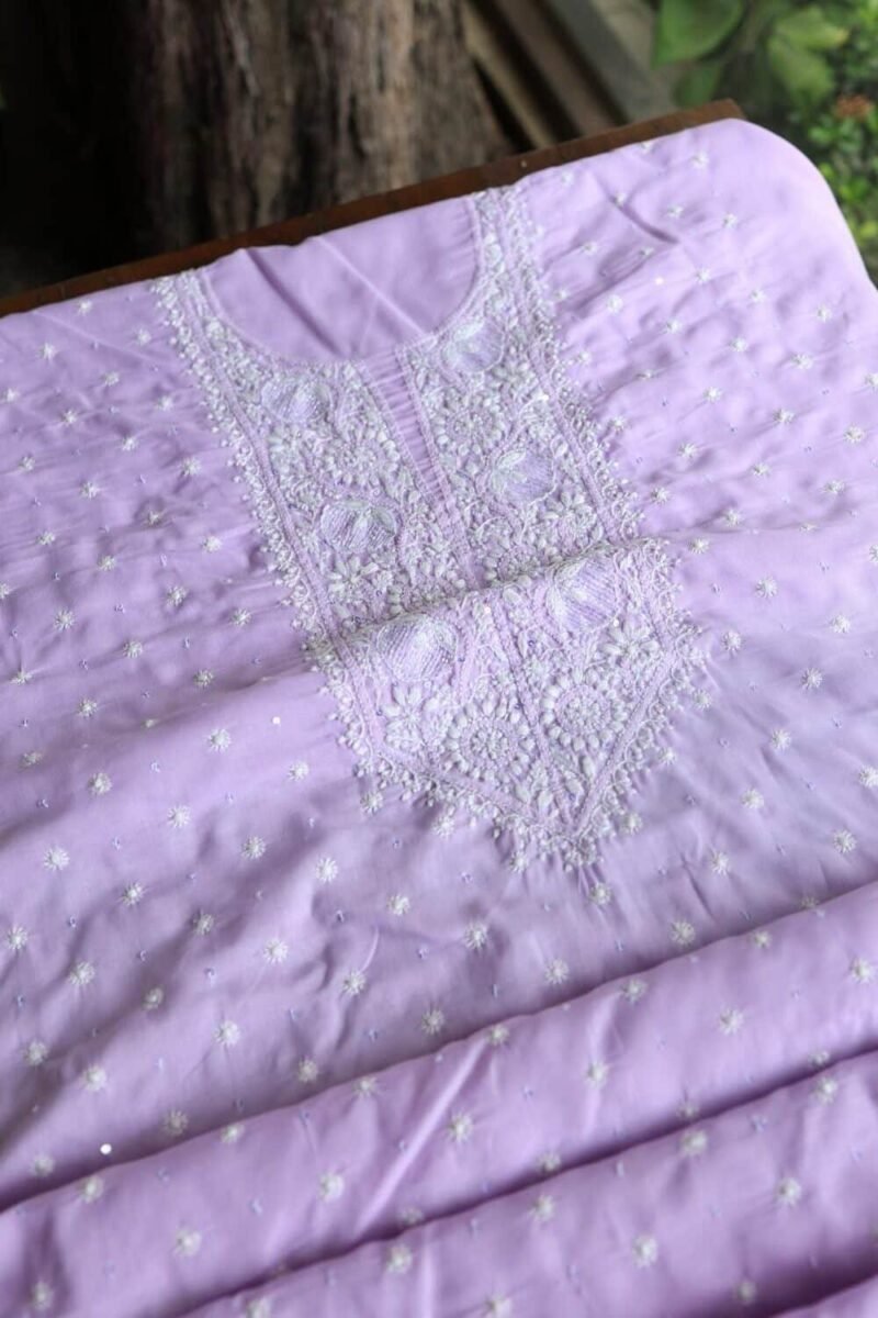Lavender Cotton Chikankari Unstitched Kurta Fabrics