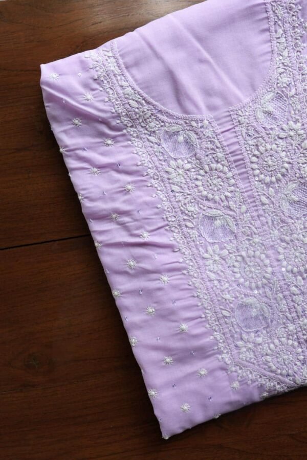 Lavender Cotton Chikankari Unstitched Kurta Fabrics - Image 9