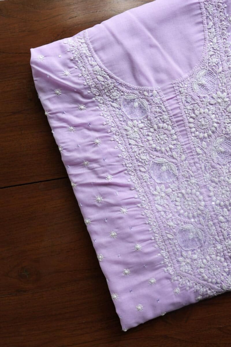 Lavender Cotton Chikankari Unstitched Kurta Fabrics