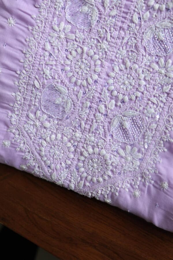 Lavender Cotton Chikankari Unstitched Kurta Fabrics - Image 2
