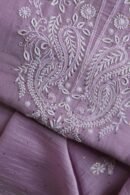Lavender Mal Cotton Chikankari Unstitched Kurta Dupatta Fabrics With Kamdani