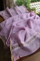 Lavender Mal Cotton Chikankari Unstitched Kurta Dupatta Fabrics With Kamdani