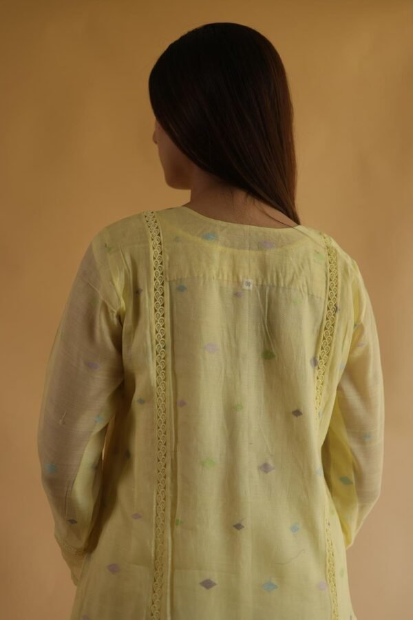 Lemon Yellow Jamdani X Chikankari Ready To Wear Kurta Dupatta Set - Image 12