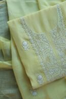 Lemon Yellow Mal Cotton Chikankari Unstitched Kurta Dupatta Fabrics With Kamdani