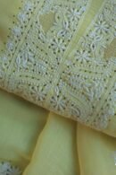 Lemon Yellow Mal Cotton Chikankari Unstitched Kurta Dupatta Fabrics With Kamdani