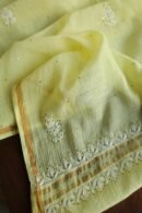 Lemon Yellow Mal Cotton Chikankari Unstitched Kurta Dupatta Fabrics With Kamdani