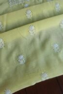 Lemon Yellow Mal Cotton Chikankari Unstitched Kurta Dupatta Fabrics With Kamdani