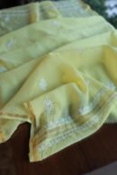Lemon Yellow Mal Cotton Chikankari Unstitched Kurta Dupatta Fabrics With Kamdani