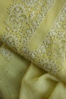 Lemon Yellow Mal Cotton Chikankari Unstitched Kurta Dupatta Fabrics With Kamdani