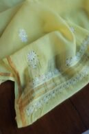 Lemon Yellow Mal Cotton Chikankari Unstitched Kurta Dupatta Fabrics With Kamdani