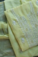 Lemon Yellow Mal Cotton Chikankari Unstitched Kurta Dupatta Fabrics With Kamdani