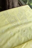 Lemon Yellow Mal Cotton Chikankari Unstitched Kurta Dupatta Fabrics With Kamdani