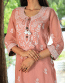 Mal Chanderi 𝑨𝒋𝒓𝒂𝒌𝒉 X Chikankari With Kamdani Work Kurta Set