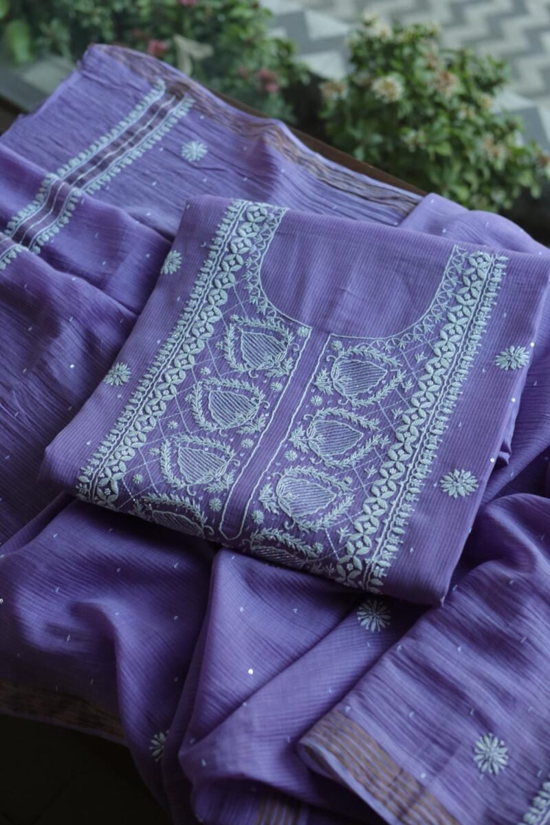 Mal Cotton Fine Chikankari With Kamdani Work Unstitched Fabric