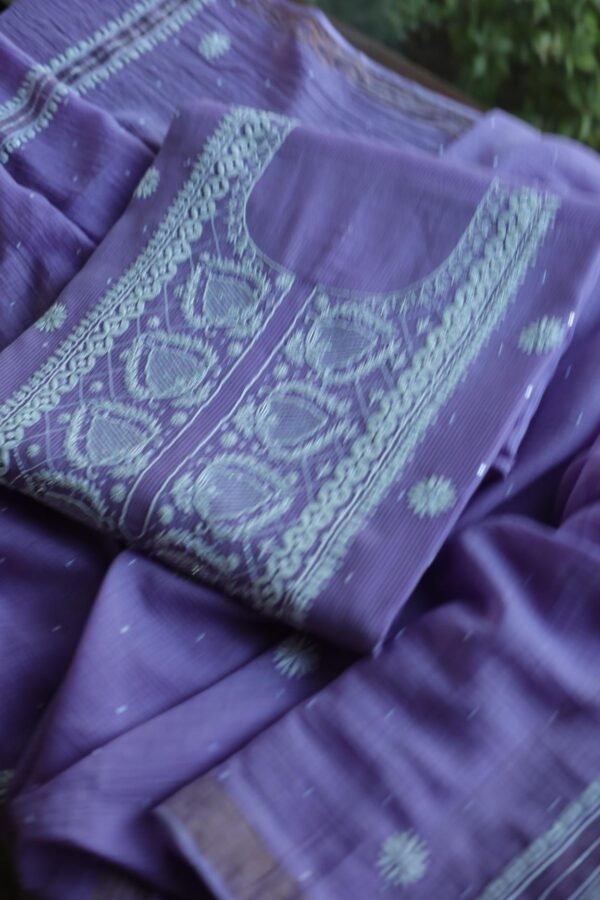 Mal Cotton Fine Chikankari With Kamdani Work Unstitched Fabric - Image 5