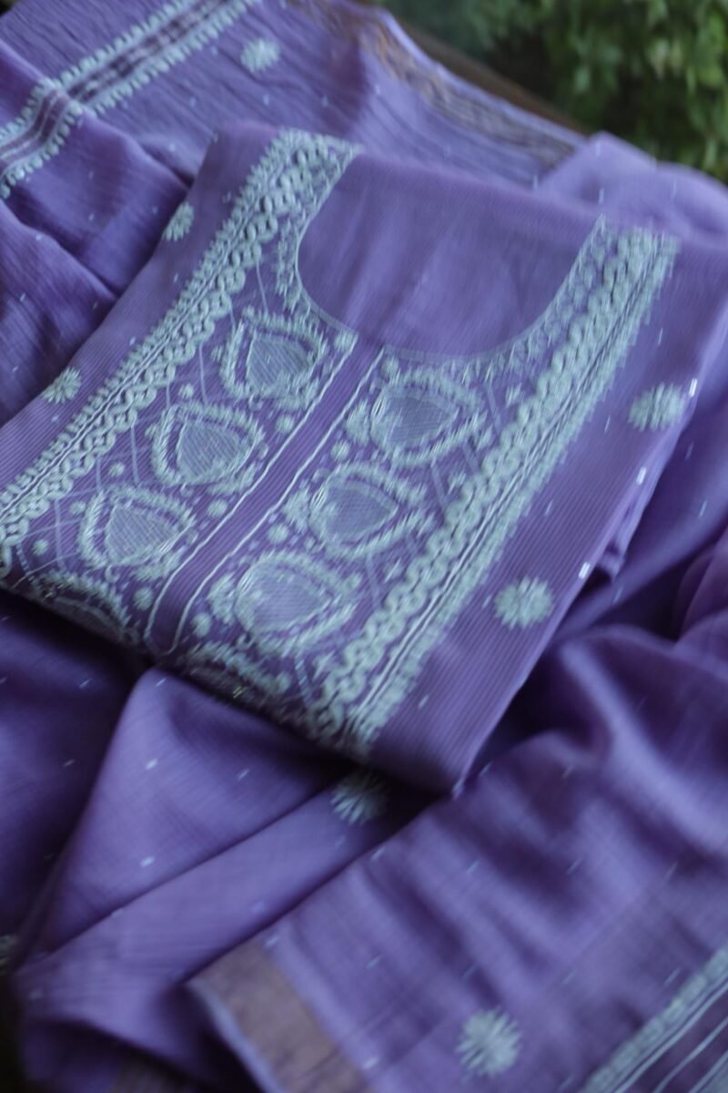 Mal Cotton Fine Chikankari With Kamdani Work Unstitched Fabric