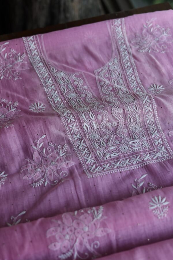 Mal Cotton Fine Chikankari With Kamdani Work Unstitched Fabric - Image 10