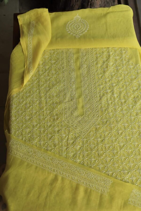 Malmal All Over Chikankari Mens Kurtas Fabrics - Image 4