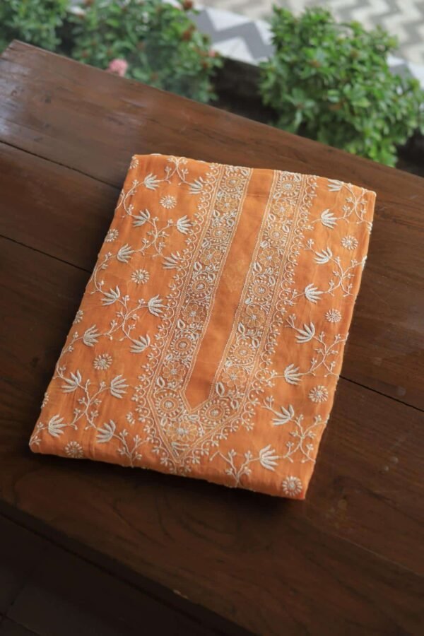 Malmal All Over Chikankari Mens Kurtas Fabrics - Image 7