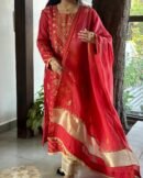 Malmal Mukaish Kamdani Chikankari Stitched Kurtas Dupatta Set