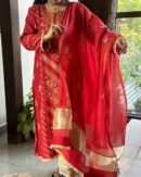 Malmal Mukaish Kamdani Chikankari Stitched Kurtas Dupatta Set