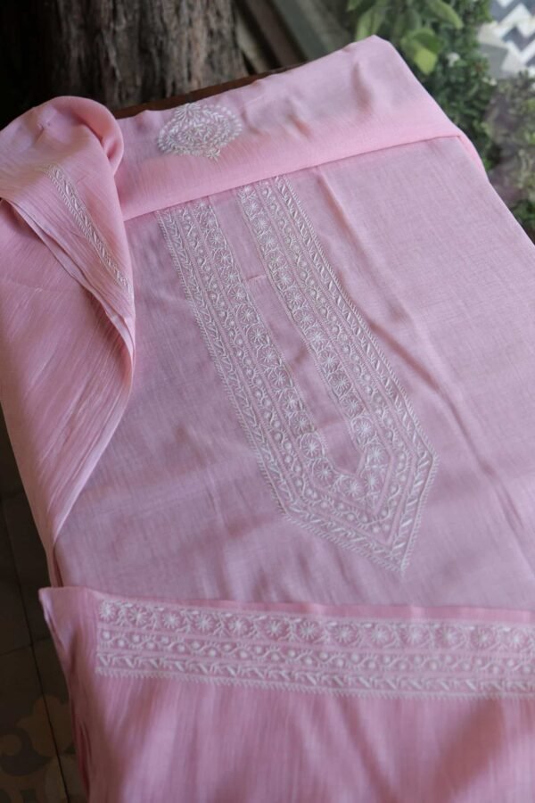 Malmal Chikankari Unstitched Men's Kurtas Fabrics - Image 4