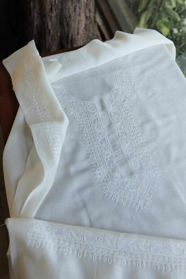 Malmal Chikankari Unstitched Men's Kurtas Fabrics - Image 5