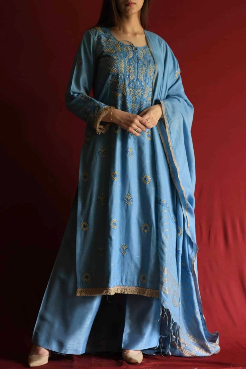 Marble Blue Jamdani Ready To Wear Kurta Dupatta Set