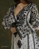 Monochrome Black & White Malmal Pearl Work Chikankari Anarkali With Dupatta