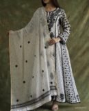 Monochrome Black & White Malmal Pearl Work Chikankari Anarkali With Dupatta