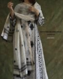 Monochrome Black & White Malmal Pearl Work Chikankari Anarkali With Dupatta