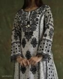 Monochrome Black & White Malmal Pearl Work Chikankari Anarkali With Dupatta