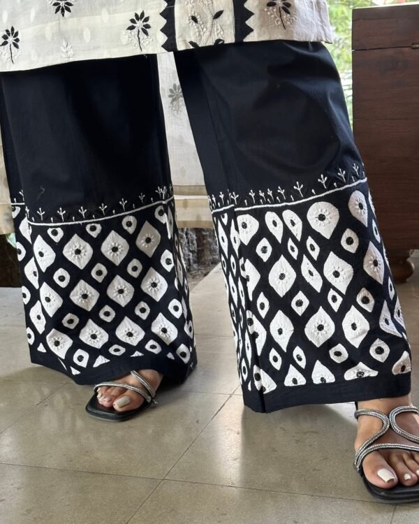 Black & White Daraz Chikankari Palazzo Pants - Image 3