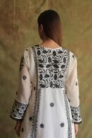 Monochrome Mul Chanderi Mukaish Kamdani Chikankari Stitched Kurta Dupatta Set