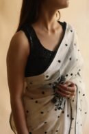 Monochrome Silk Organza Chikankari Saree With Sequins & Beads Work