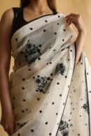 Monochrome Silk Organza Chikankari Saree With Sequins & Beads Work