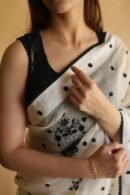 Monochrome Silk Organza Chikankari Saree With Sequins & Beads Work