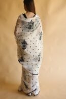 Monochrome Silk Organza Chikankari Saree With Sequins & Beads Work