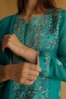 Teal Green Noor Organza Silk Chikankari With Mukaish Kamdani Work Kurta Dupatta Set