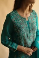 Teal Green Noor Organza Silk Chikankari With Mukaish Kamdani Work Kurta Dupatta Set